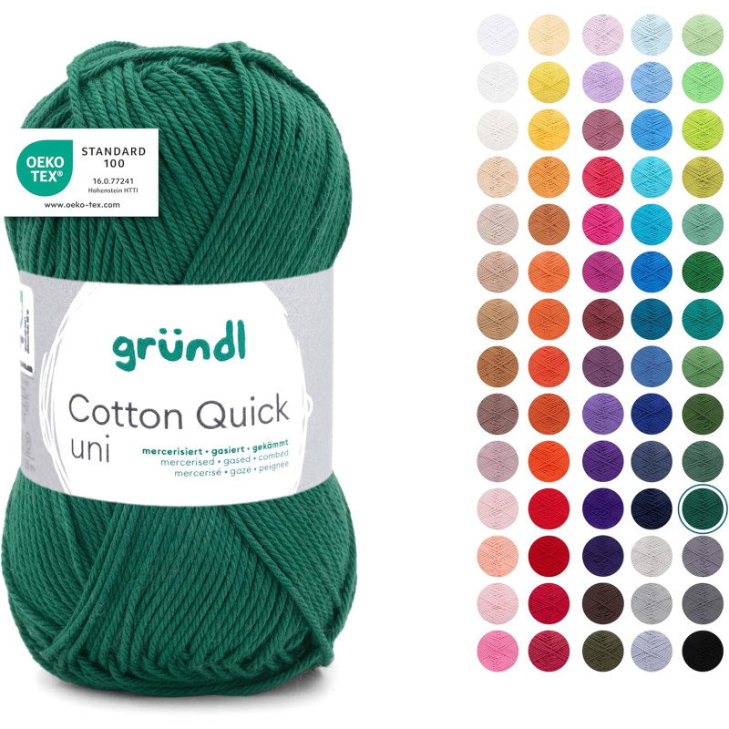 Gründl Laine Cotton Quick uni - laine fine pour crocheter - fil à tricoter – fil à crocheter – brillant et doux pour la peau – 1