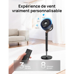 DREO ventilateur sur pied silencieux 20 dB avec oscillation omnidirectionnelle 120°+120°, portée du vent 26 m, débit d’air 1615 