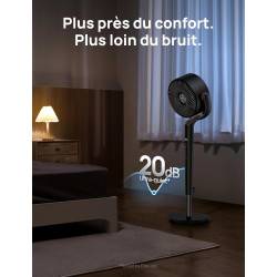 DREO ventilateur sur pied silencieux 20 dB avec oscillation omnidirectionnelle 120°+120°, portée du vent 26 m, débit d’air 1615 