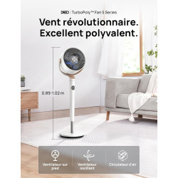 DREO ventilateur sur pied silencieux 20 dB avec oscillation omnidirectionnelle 120°+120°, portée du vent 26 m, débit d’air 1615 
