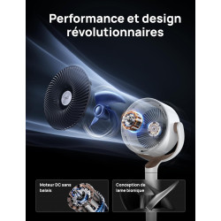 DREO ventilateur sur pied silencieux 20 dB avec oscillation omnidirectionnelle 120°+120°, portée du vent 26 m, débit d’air 1615 