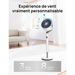 DREO ventilateur sur pied silencieux 20 dB avec oscillation omnidirectionnelle 120°+120°, portée du vent 26 m, débit d’air 1615 