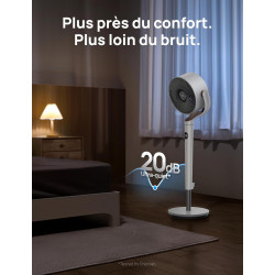 DREO ventilateur sur pied silencieux 20 dB avec oscillation omnidirectionnelle 120°+120°, portée du vent 26 m, débit d’air 1615 