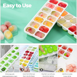 4 Pièces bacs à glaçons en silicone avec couvercle,Moule à Glaçons,Certifié LFGB - Sans BPA,bacs à glaçons carrés faciles à reti