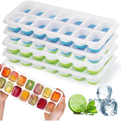 4 Pièces bacs à glaçons en silicone avec couvercle,Moule à Glaçons,Certifié LFGB - Sans BPA,bacs à glaçons carrés faciles à reti