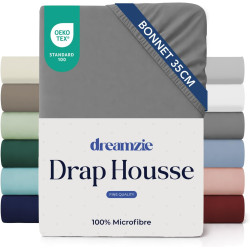 Dreamzie Drap Housse 160 x 200 Bonnet 35 cm pour Matelas Épais - 100% Microfibre - Anthracite, Certifié sans Produits Chimiques 