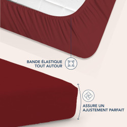 Dreamzie Drap Housse 80x190/200 Bonnet 35 cm pour Matelas Épais - 100% Microfibre - Bordeaux, Certifié sans Produits Chimiques (