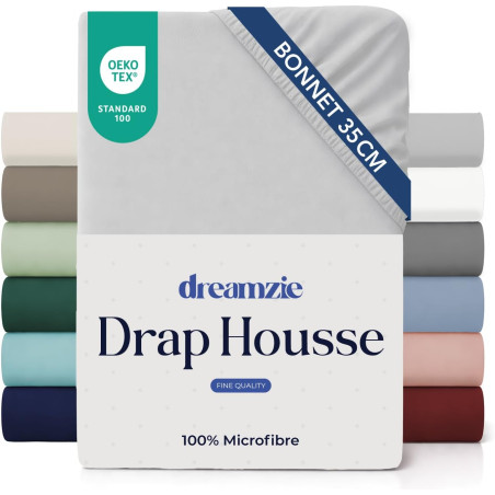 Dreamzie Drap Housse 80x200 Bonnet 35 cm pour Matelas Épais (Adapté Aussi 80x190) - 100% Microfibre - Gris, Certifié sans Produi