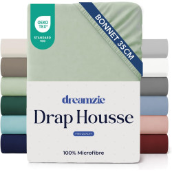 Dreamzie Drap Housse 80x200 Bonnet 35 cm pour Matelas Épais (Adapté Aussi 80x190) - 100% Microfibre - Vert Clair, Certifié sans 