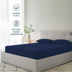 Dreamzie Drap Housse 90x200 Bonnet 35 cm pour Matelas Épais - 100% Microfibre - Bleu Foncé, Certifié sans Produits Chimiques (Oe