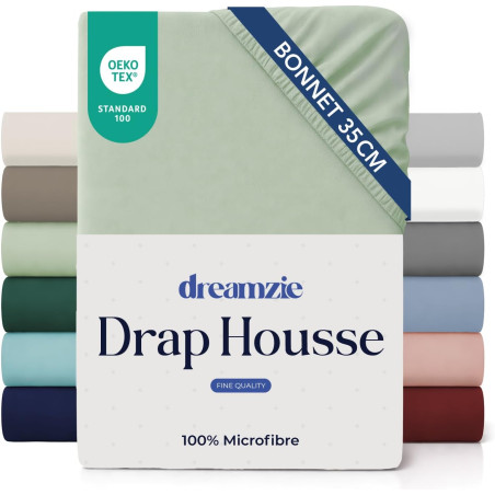 Dreamzie Drap Housse 90x200 Bonnet 35 cm pour Matelas Épais (Adapté Aussi 90x190) - 100% Microfibre - Vert Clair, Certifié sans 