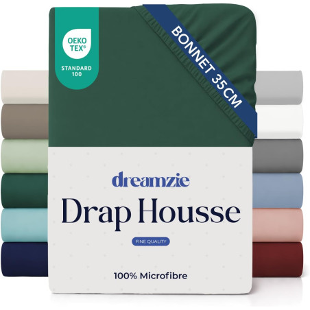 Dreamzie Drap Housse 90x200 Bonnet 35 cm pour Matelas Épais (Adapté Aussi 90x190) - 100% Microfibre - Vert Pétrole, Certifié san