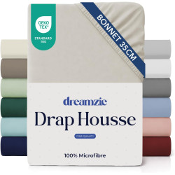 Dreamzie drap housse 100x200 bonnet 35 cm pour matelas épais - 100% microfibre - beige, certifié sans produits chimiques (oeko t