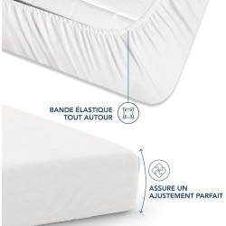 Dreamzie Drap Housse 120 x 200 Bonnet 35 cm pour Matelas Épais - 100% Microfibre - Blanc cassé, Certifié sans Produits Chimiques