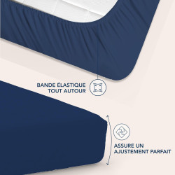 Dreamzie Drap Housse 120x200 Bonnet 35 cm pour Matelas Épais - 100% Microfibre - Bleu Foncé, Certifié sans Produits Chimiques (O