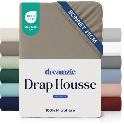 Dreamzie Drap Housse 160 x 200 Bonnet 35 cm pour Matelas Épais - 100% Microfibre - Lin, Certifié sans Produits Chimiques (Oeko T