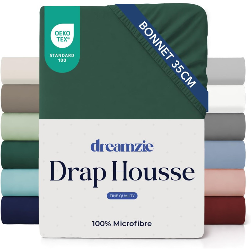 Dreamzie Drap Housse 160 x 200 Bonnet 35 cm pour Matelas Épais - 100% Microfibre - Vert Pétrole, Certifié sans Produits Chimique