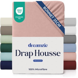 Dreamzie Drap Housse 200x200 Bonnet 35 cm pour Matelas Épais - 100% Microfibre - Rose Clair, Certifié sans Produits Chimiques (O