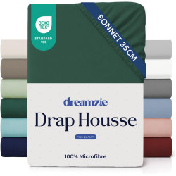 Dreamzie Drap Housse 200x200 Bonnet 35 cm pour Matelas Épais - 100% Microfibre - Vert Pétrole, Certifié sans Produits Chimiques 