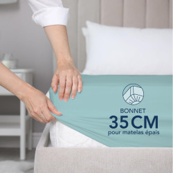 Dreamzie Drap Housse 135x190/200 Bonnet 35 cm pour Matelas Épais - 100% Microfibre - Aqua, Certifié sans Produits Chimiques (Oek