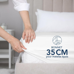 Dreamzie Drap Housse 135 x 190/200 Bonnet 35 cm pour Matelas Épais - 100% Microfibre - Blanc cassé, Certifié sans Produits Chimi