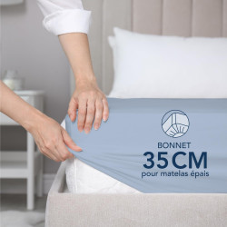 Dreamzie Drap Housse 135x190/200 Bonnet 35 cm pour Matelas Épais - 100% Microfibre - Bleu, Certifié sans Produits Chimiques (Oek