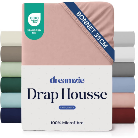 Dreamzie Drap Housse 90x190 Bonnet 35 cm pour Matelas Épais - 100% Microfibre - Rose Clair, Certifié sans Produits Chimiques (Oe