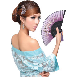 Kibon Éventails pliants, éventails en bambou avec pampille pour cadeaux d'anniversaire, danse, cosplay, fête de mariage, décorat