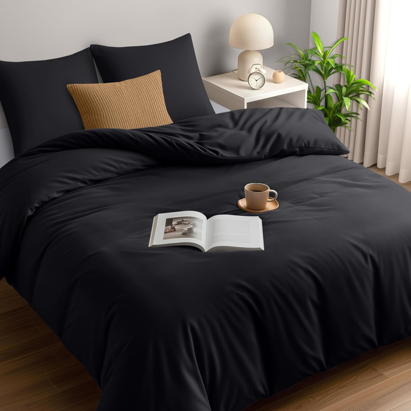 Utopia Bedding Housse de Couette 240x260 cm avec 2 Taies d'oreiller 65x65 cm (Noir) - Parure de Lit 240 x 260 cm - Ensembles de 
