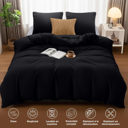 Utopia Bedding Housse de Couette 240x260 cm avec 2 Taies d'oreiller 65x65 cm (Noir) - Parure de Lit 240 x 260 cm - Ensembles de 