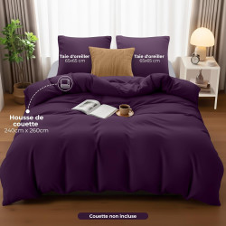 Utopia Bedding Housse de Couette 240 x 260 cm avec 2 Taies d'oreiller 65x65 cm (Pourpre)- Parure de Lit 240 x 260 cm - Ensembles
