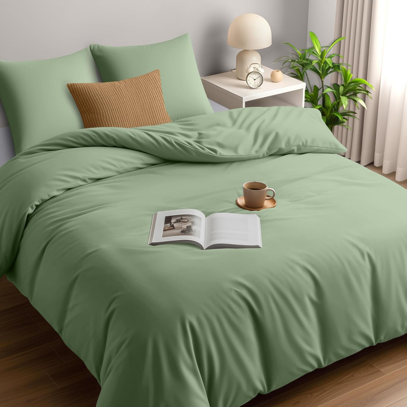 Utopia Bedding Housse de Couette 240x260 cm avec 2 Taies d'oreiller 65x65 cm (Vert Sauge)- Parure de Lit 240 x 260 cm - Ensemble