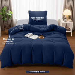 Utopia Bedding Housse de Couette 1 Personne 135x200 cm avec 1 Taie d'oreiller 80x80 cm (Bleu Marine) - Parure de lit 1 Personne 