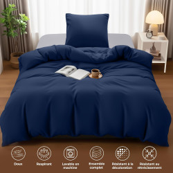 Utopia Bedding Housse de Couette 1 Personne 135x200 cm avec 1 Taie d'oreiller 80x80 cm (Bleu Marine) - Parure de lit 1 Personne 