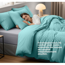 Utopia Bedding Housse de Couette 1 Personne 135x200 cm avec 1 Taie d'oreiller 80x80 cm (Bleu Spa) - Parure de lit 1 Personne 135