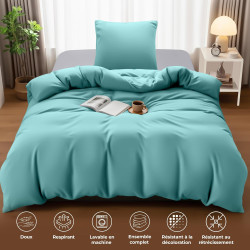 Utopia Bedding Housse de Couette 1 Personne 135x200 cm avec 1 Taie d'oreiller 80x80 cm (Bleu Spa) - Parure de lit 1 Personne 135