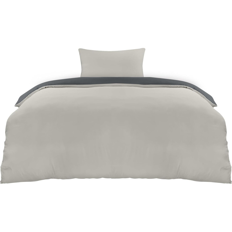Utopia Bedding Housse de Couette 135x200 cm avec 1 Taie d'oreiller 50x75 cm (Gris Foncé/Gris Clair) - Parure de lit 135 x 200 cm