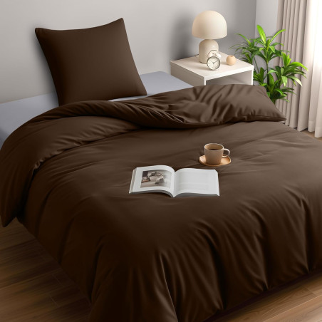 Utopia Bedding Housse de Couette 1 Personne 135x200 cm avec 1 Taie d'oreiller 80x80 cm (Marron) - Parure de lit 1 Personne 135 x