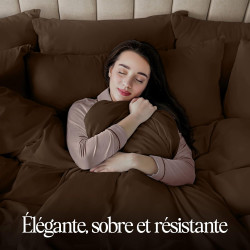 Utopia Bedding Housse de Couette 1 Personne 135x200 cm avec 1 Taie d'oreiller 80x80 cm (Marron) - Parure de lit 1 Personne 135 x