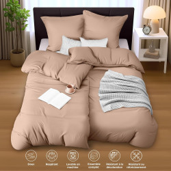 Utopia bedding housse de couette 2 personne 135x200 cm avec 2 taie d'oreiller 80x80 cm (beige) - parure de lit 2 personne 135 x 