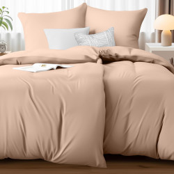 Utopia bedding housse de couette 2 personne 135x200 cm avec 2 taie d'oreiller 80x80 cm (beige) - parure de lit 2 personne 135 x 