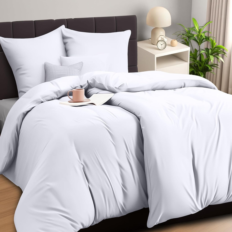 Utopia Bedding Housse de Couette 2 Personne 135x200 cm avec 2 Taie d'oreiller 80x80 cm (Blanc) - Parure de lit 2 Personne 135 x 