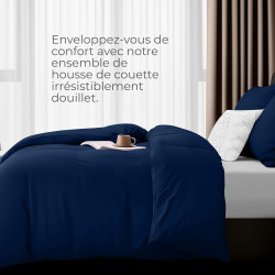 Utopia Bedding Housse de Couette 2 Personne 135x200 cm avec 2 Taie d'oreiller 80x80 cm (Marine) - Parure de lit 2 Personne 135 x