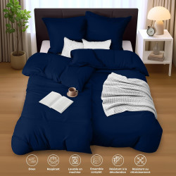 Utopia Bedding Housse de Couette 2 Personne 135x200 cm avec 2 Taie d'oreiller 80x80 cm (Marine) - Parure de lit 2 Personne 135 x