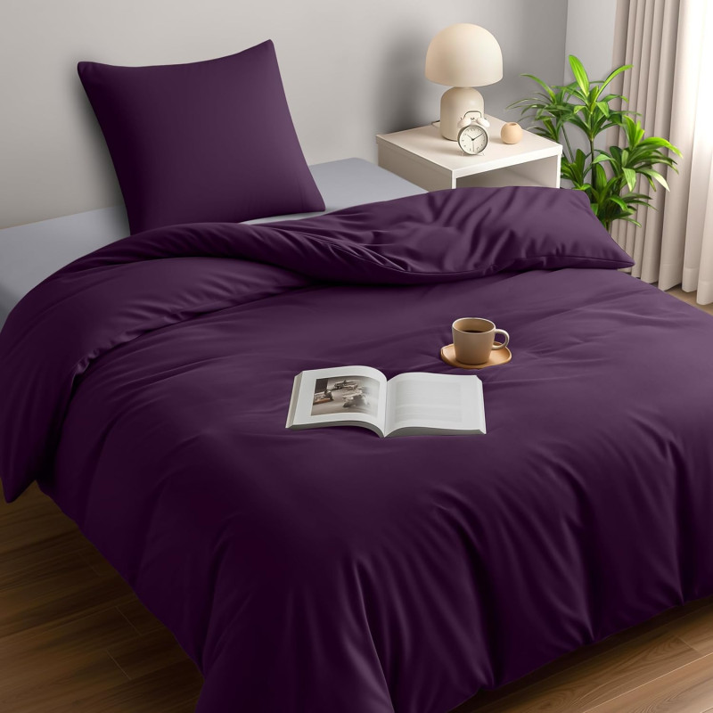 Utopia Bedding Housse de Couette 1 Personne 135x200 cm avec 1 Taie d'oreiller 80x80 cm (Pourpre) - Parure de lit 1 Personne 135 