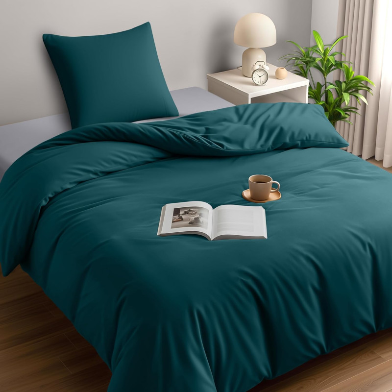 Utopia Bedding Housse de Couette 1 Personne 135x200 cm avec 1 Taie d'oreiller 80x80 cm (Sarcelle) - Parure de lit 1 Personne 135