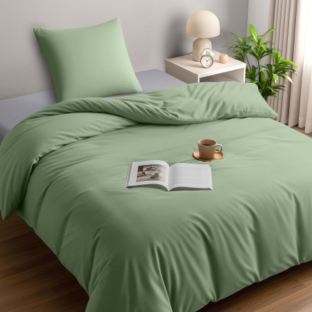 Utopia Bedding Housse de Couette 1 Personne 135x200 cm avec 1 Taie d'oreiller 80x80 cm (Vert Sauge)- Parure de lit 1 Personne 13