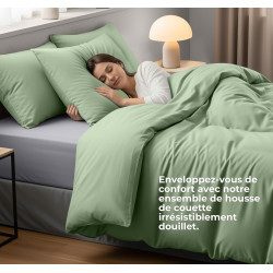 Utopia Bedding Housse de Couette 1 Personne 135x200 cm avec 1 Taie d'oreiller 80x80 cm (Vert Sauge)- Parure de lit 1 Personne 13