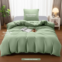 Utopia Bedding Housse de Couette 1 Personne 135x200 cm avec 1 Taie d'oreiller 80x80 cm (Vert Sauge)- Parure de lit 1 Personne 13