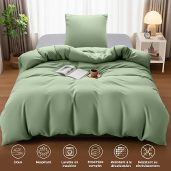 Utopia Bedding Housse de Couette 1 Personne 135x200 cm avec 1 Taie d'oreiller 80x80 cm (Vert Sauge)- Parure de lit 1 Personne 13